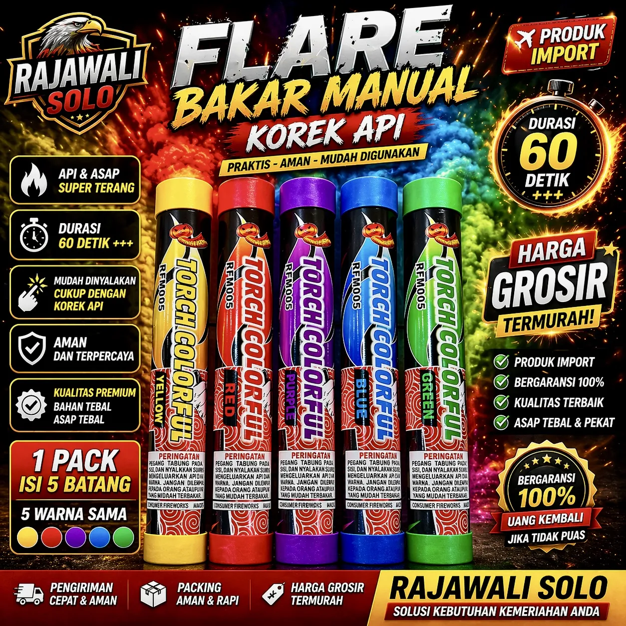 Flare Bakar Manual 1 Pack Isi 5 Batang / Durasi 60 Detik