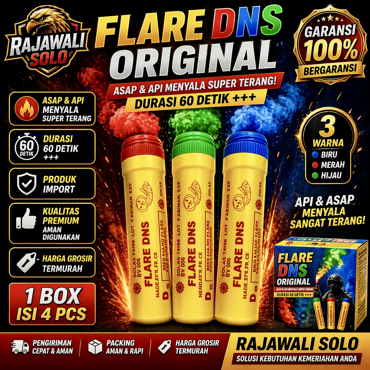 RED FLARE DNS 1 BOX ISI 4 PCS (DURASI 60 DETIK)