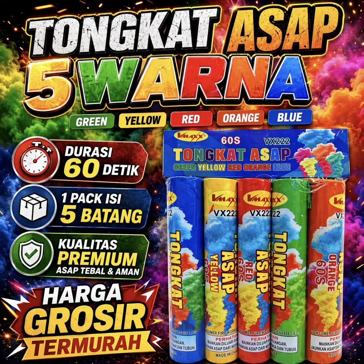 Tongkat Asap 5 Warna - N1 Vmaxx 60 Detik / 1 Pak 5 Batang