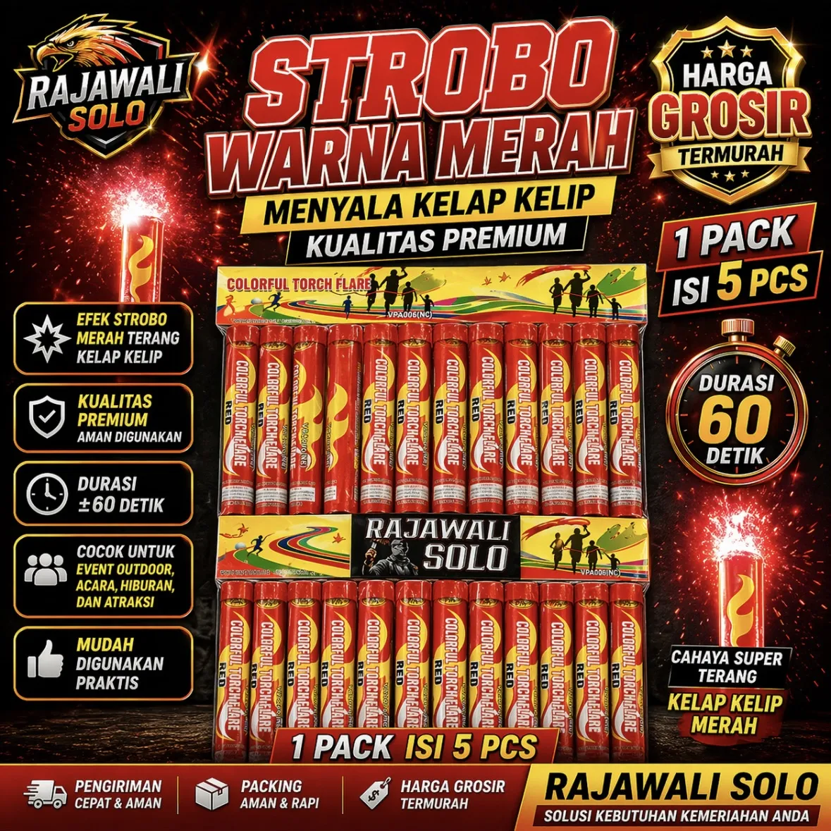 Strobo Merah - 60 Detik / 1 Pack Isi 5 Pcs