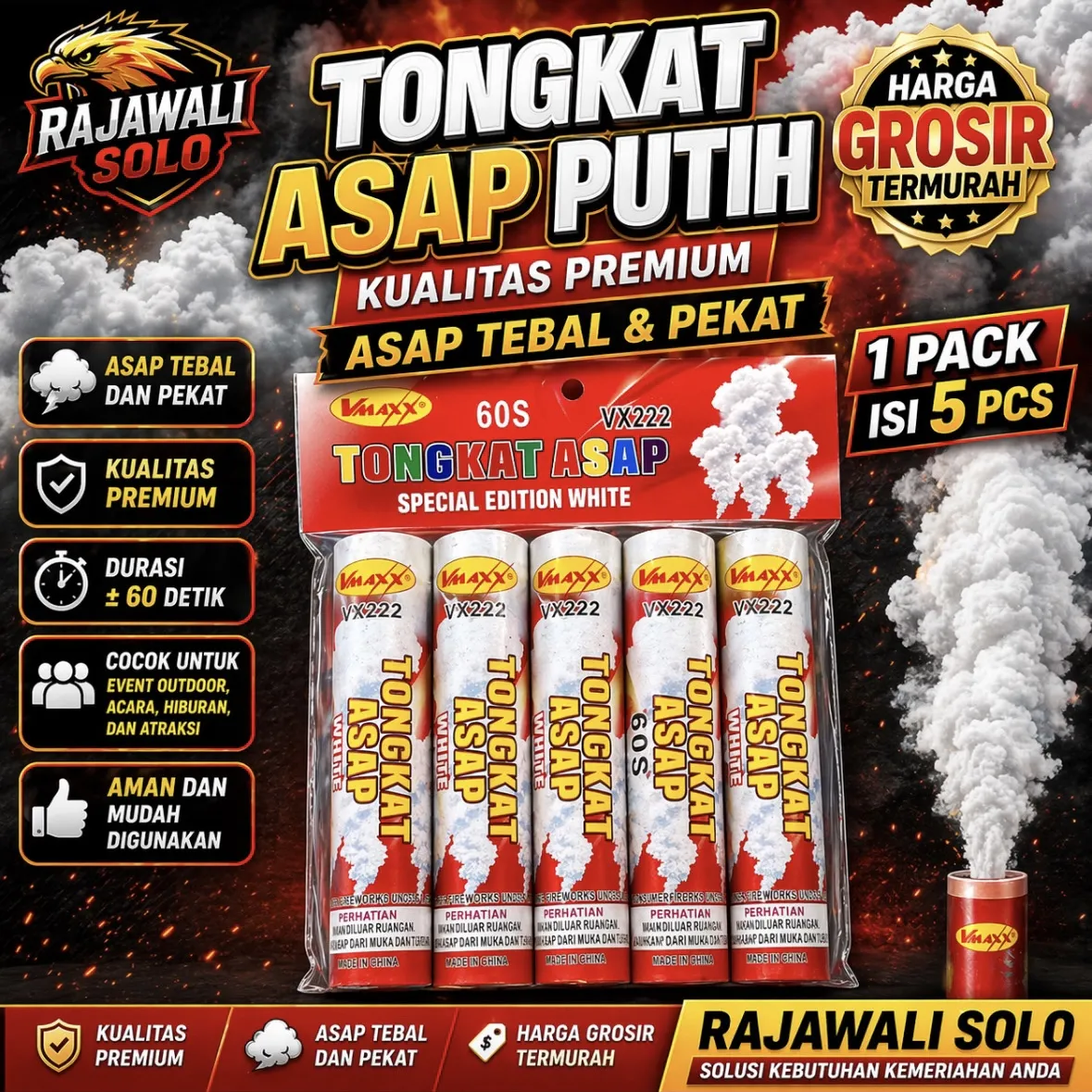 Tongkat Asap V Maxx / Warna Putih / 1 Pack Isi 5 Pcs Durasi 60 Detik